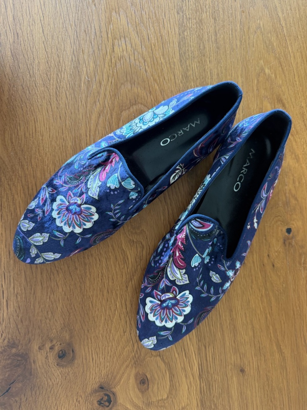 Italian handmade Marco Navy Floral Embroidered Slip-On Flats